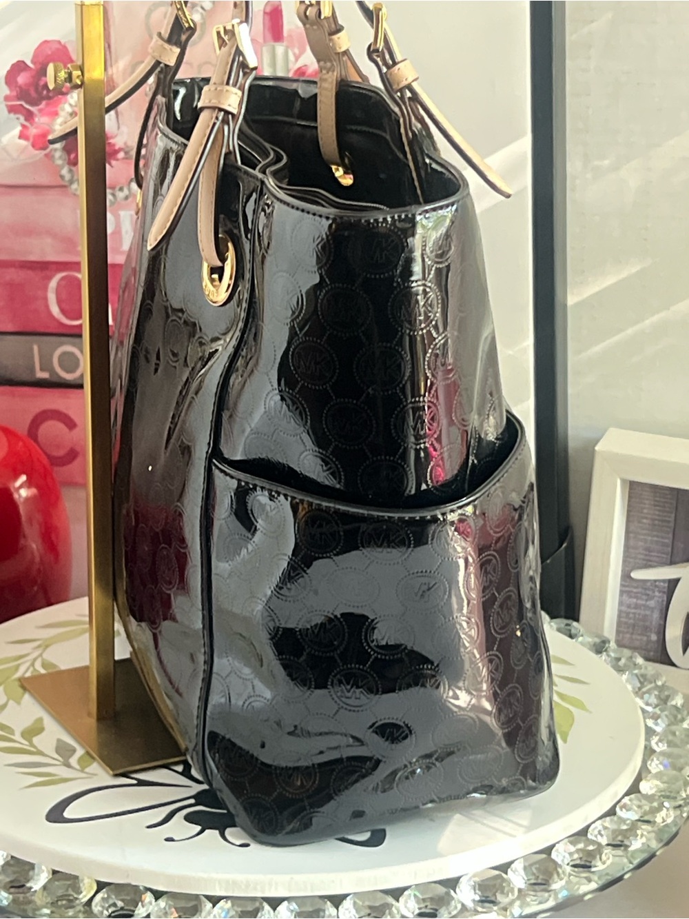 Michael Kors Black Patent with Neutral Leather Handles tote bag - Picture 8 of 17